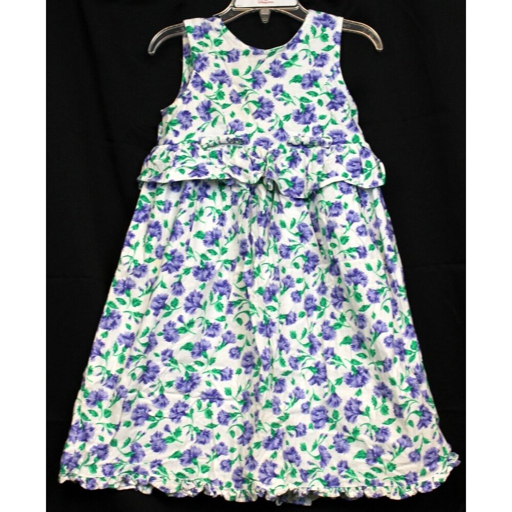 Cary Nowell Purple Carnations Flower Dress sz 4 Tank Spring Summer Ruffles Bows